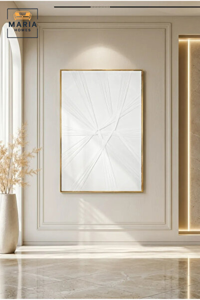 MARIA HOMES Modern White Geometric Framed Wall Art – Minimalist Textured Abst...