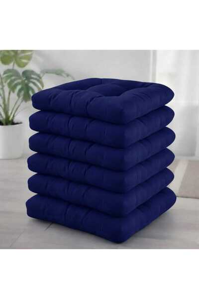 MoMMe SANDALYE MİNDERİ OVAL KÖŞELİ LACİVERT RENK BAĞCIKLI 45*45 CM 6 ADET
