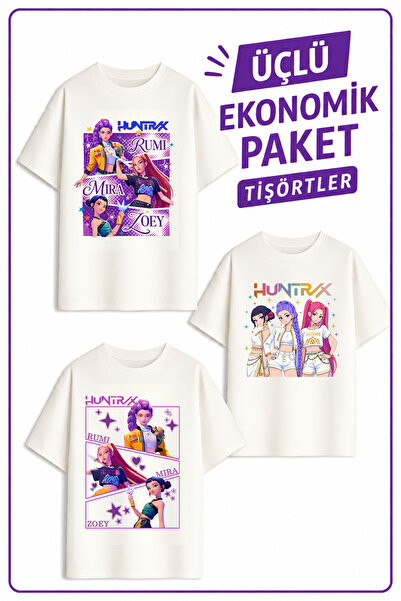 Belya Kids Wear Girl's 3 Huntrıx 3-Pack Economical T-Shirts