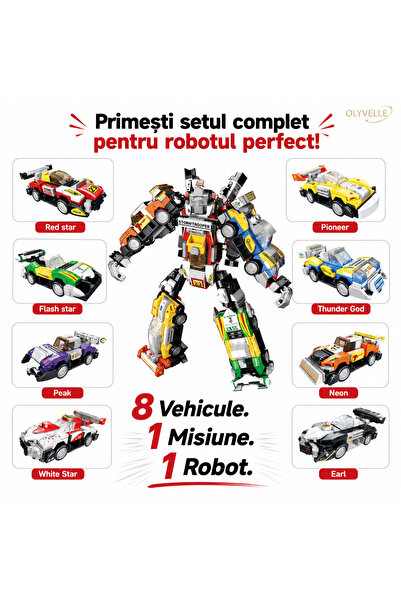 OEM Racing Force 8 în 1 – Set de construcție cu 8 vehicule care se transformă...