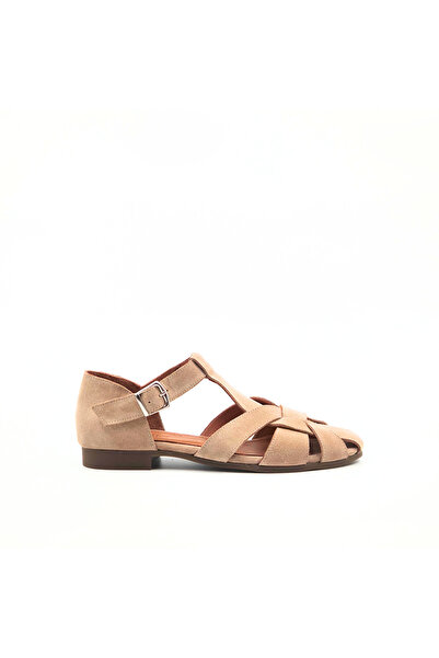 Folle Beige Suede Genuine Leather Women's Sandals with Buckle Flat Sole Daily...