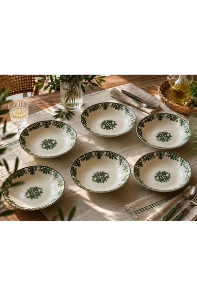 MAİA PORSELEN 6 Adet Porselen Çukur Tabak 17 cm – Antique Zümrüt Yeşili Vinta...