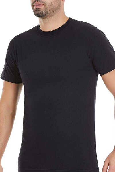 YILDIZ Single Jersey Closed Collar Black Men's Undershirt 100% Cotton 3-Pack