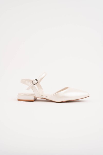 Egepass ESLEM Elegant Lace Embroidered Bridal Ballet Flats - Pearl Detail, Flat Heel