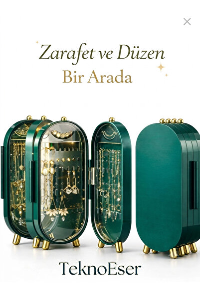 TeknoEser Çok Katlı Aynalı Lüks Takı Kutusu – Yüzük Kolye Küpe Organizer Müce...