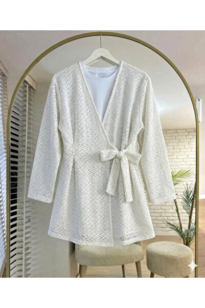 lillia kids Kimono din dantelă, tricotat, cu detalii brodate, stil hijab.