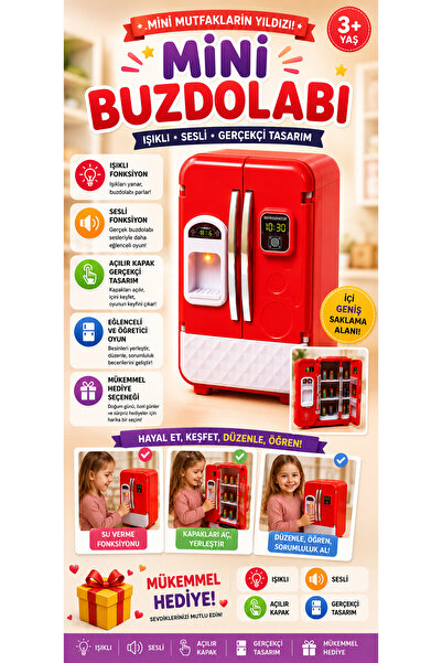 Kidora Toys Mini Oyuncak Buzdolabı Işıklı Sesli Evcilik Oyuncağı Çocuk Mutfak...