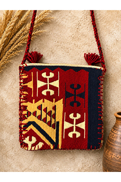 Genel Markalar El Dokuması Kilim Desenli Bohem Etnik Omuz Çantası El Yapımı K...