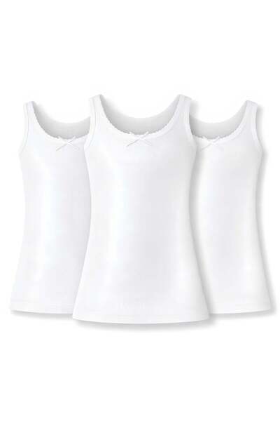 YILDIZ Ribana Girls' Wide Strap White Undershirt 100% Cotton 3-Pack