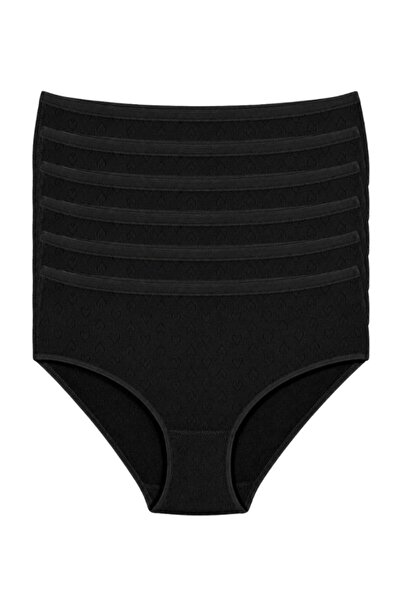 YILDIZ Ribana Heart Women's Bato High Waist Panties Black 100% Cotton Pack of 6