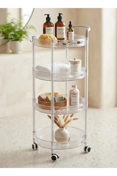 Cady One 4-Layer Clear Plastic Storage Shelves with Wheels Side Handle, Shelv...