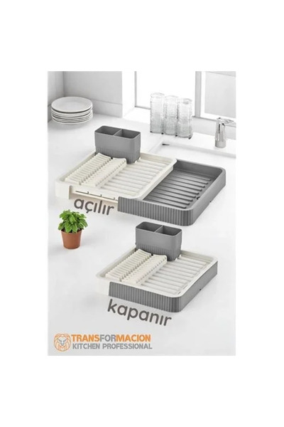 Marsilyan Açılır-kapanır Bulaşıklık - Bulaşık Durulama Sepeti Tabaklık Bulaşık Kurutmalık Gri