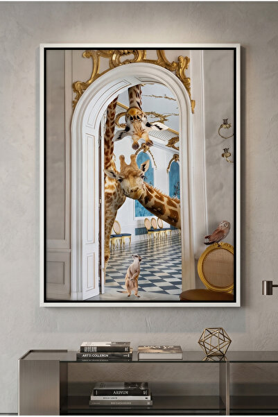 Jasmine Art Royal Giraffes Abstract Wall Art | Framed Canvas Print | Luxury M...