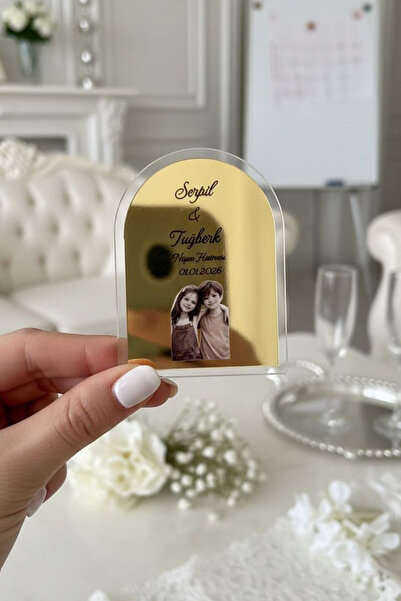 Hediyelen (15Adet) Söz-Nişan-Nikah Hediyesi Gold Aynalı Fotoğraflı Magnet