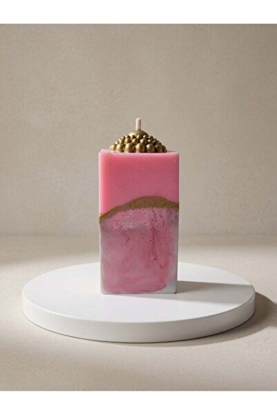 Generic Pink Pillar Candle with Gold Textured Top
