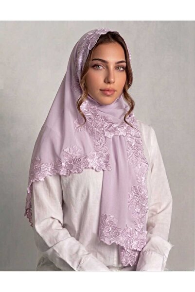 Veil Designer Pualnatez Rose Embroidery Pattern on Three Sides of the Pattern...