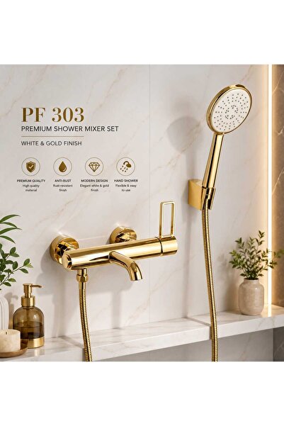 Genaric PF 303 – Premium White & Gold Shower Mixer Set