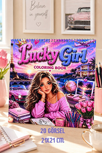 birikiyedi Lucky Girl Coloring Book | Manifest Temalı Boyama Kitabı/21x21 cm/...