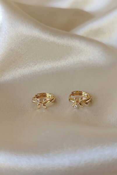 Vibalis Gold Renk Yaprak Motifli Tek Taş Detaylı Xuping Halka Küpe