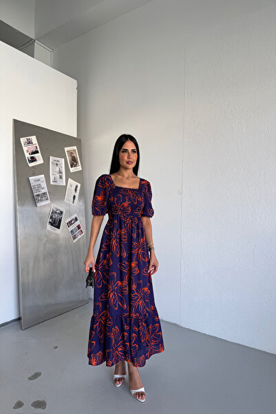 LİLA İSTANBUL Square Neck Ethnic Patterned Gipeli Summer Dress