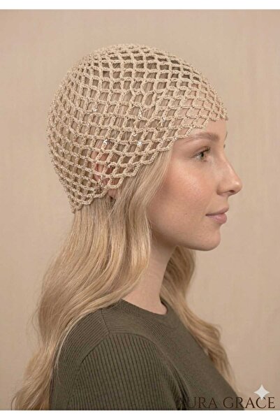 Netodak Hand Knitted Mesh Hair Cap Vintage Boho Beach Coquette Style Glitter ...