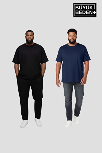 Superlife Big Size Men's Basic Crew Neck 2'Li T-Shirt Set 3Xl-6Xl Spr26Bts510+2