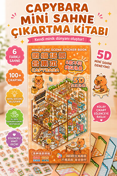 renkli izler atölyesi Capybara 4 Mini Sahne Sticker Defteri 150 Çıkartma 6 Fa...