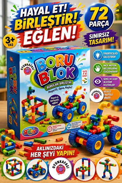 OYUNKAFASI Boru Blok 72 Parça Yapı ve İnşa Oyuncağı | STEM Eğitim Seti, Yarat...