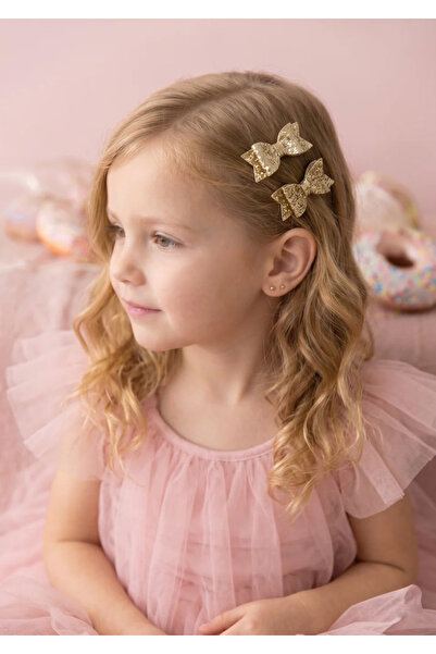 chipiques Set of 2 Gold Glitter Bow Clips with Clasps