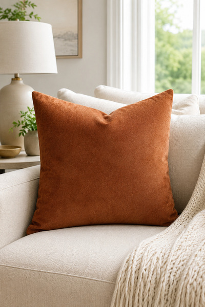 FULY CONSEPT 43x43 Kırlent Kılıfı Tarçın Kiremit Süet Dokulu Dekoratif