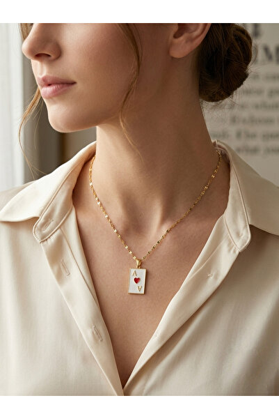 U&Gi Moda Kupa Ace Women's Steel Love Card Necklace