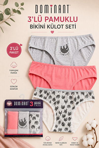 Dominant Women's Bikini Panties Set 3-Piece Cotton