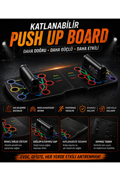 KJR 2'li Spor Seti Katlanabilir Push Up Board + El Egzersiz Topu Evde Fitness...