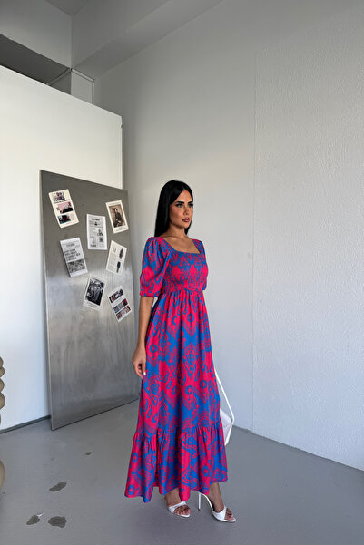 KAMACI BUTİK Square Neck Watermelon Sleeve Dress Satandart Size (S/M/L/Xl) Co...