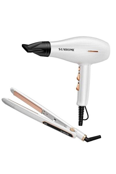 Sunhome 3-Piece Professional Hair Dryer With Straightener Set white