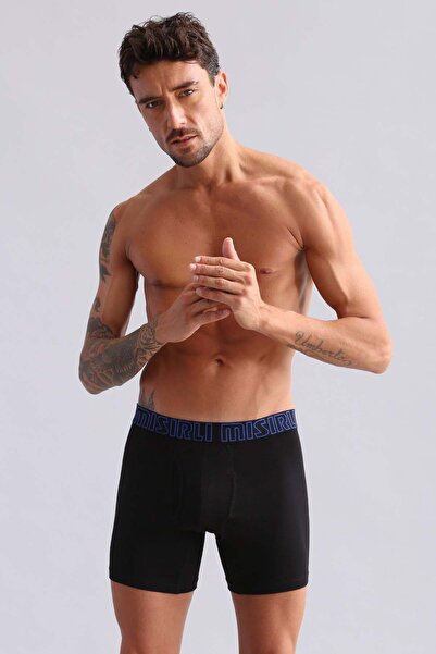 Aytuğ&Mısırlı Mısırlı Modal by TENCEL SPARTACUS Long Boxer Mavi Lastikli Siyah