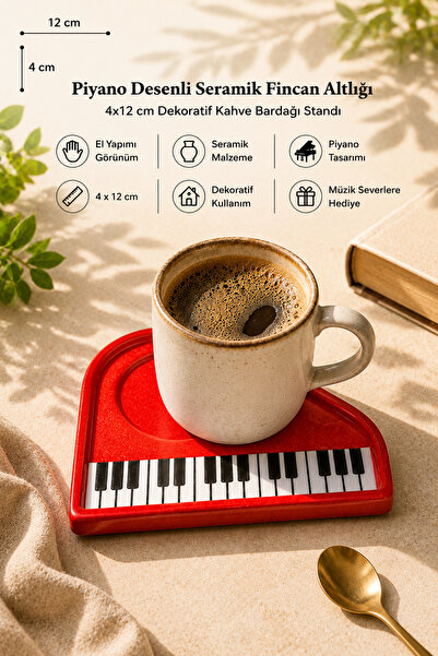 HER ŞEY NOTA www.herseynota.com Piano Patterned Ceramic Cup Coaster 4X12 cm D...