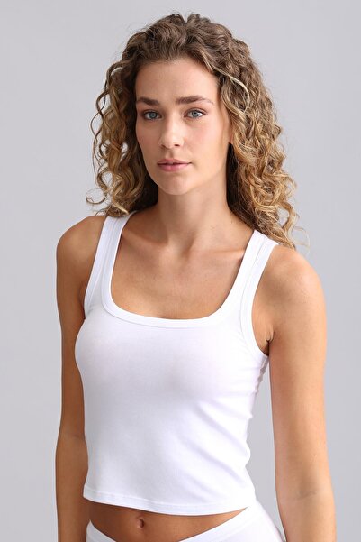 Aytuğ&Mısırlı Egyptian Modal by Tencel U Helen Thick Strap Crop / T-Shirt White