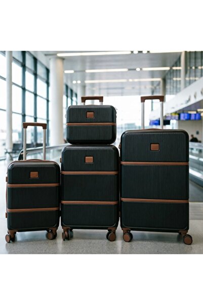 Bleco Retro brown-rimmed, striped, hard-shell suitcase set (20/24/28 inches).