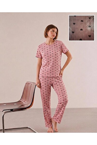 sleeproom Pink Small Black Heart Patterned Pajamas