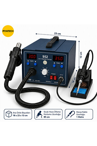 PİYATECH 952 Model 2'si 1 Arada Çift Ekranlı Dijital Sıcak Hava Üfleme Ve Leh...
