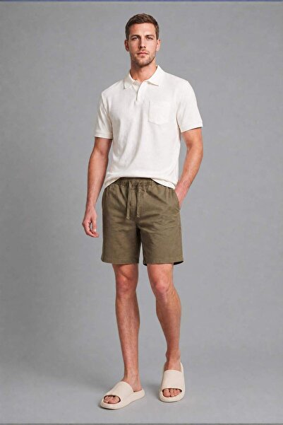 DeFacto Relax Fit Elastic Tie Khaki Bermuda Shorts H5758Ax26Sm