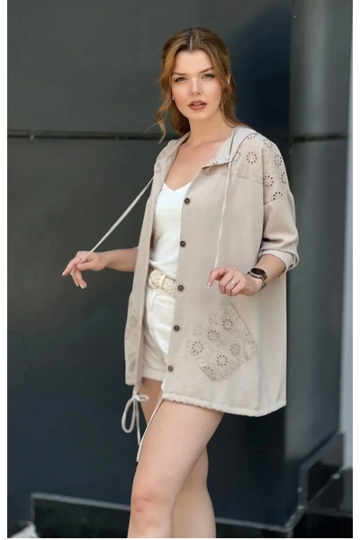 PARKDERİN Plus Size //Take One Size Smaller//Hooded, Buttoned, Aerobin Fabric...