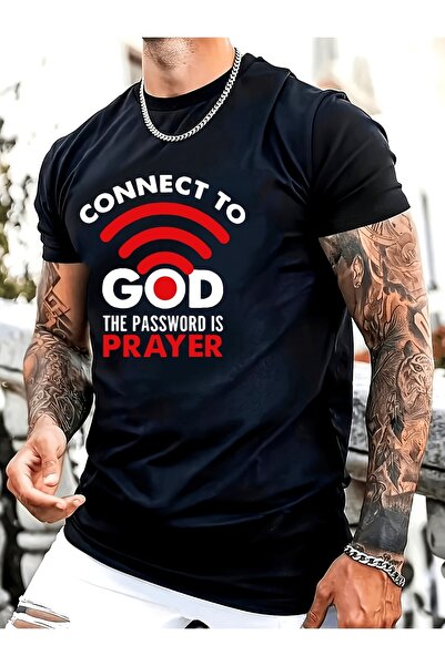 Generic Connect to GOD Men's Printed Slogan Graphic Round Neck Summer Comfort...