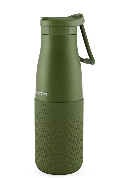 Puccon Khaki 500 ml Steel School Flask - Steel Thermos with Silicone Body (Do...
