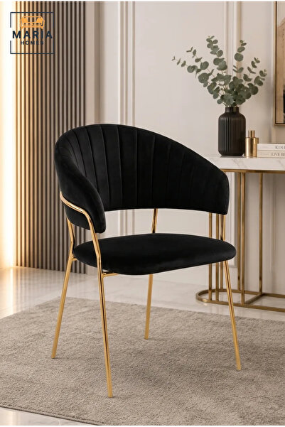 MARIA HOMES Black Velvet Accent Chair with Gold Metal Legs – Modern Upholster...