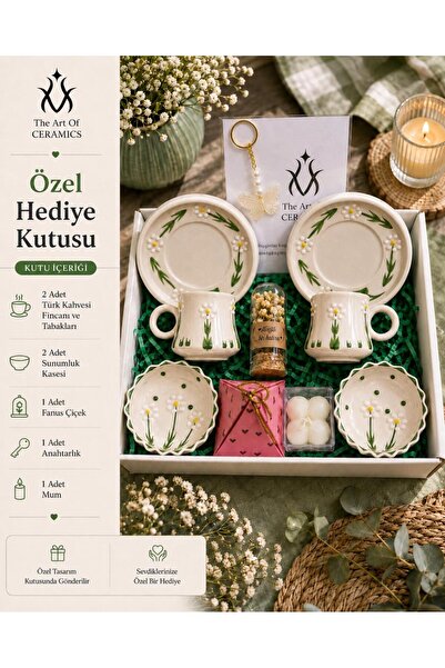 Ceramic Dallı Papatya Desenli 2'li Fincan Seti