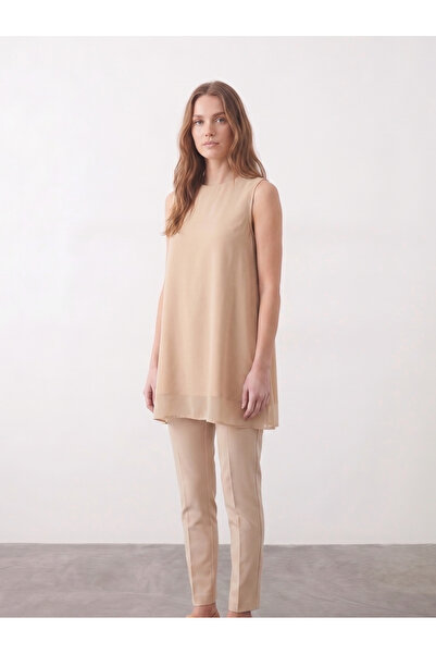 bihan store Classic Cut Chiffon Detailed Sleeveless Tunic - Y26-10270 - Beige