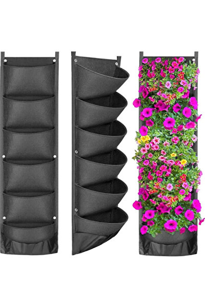 Vivendo Jardiniera verticala neagra cu 6 buzunare material textil