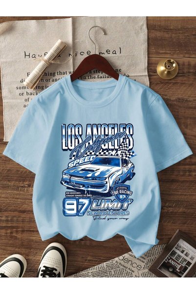 SVART WEAR Printed Black - White - Baby Blue 3-Piece Children's T-Shirt 100% Cotton Short Sleeve Knitted Crew Neck